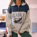 Hulianfu Vintage Zip up Women Sweatshirts Streetwear Letter Printed Hoodies Women Back To The Basics Loose Sweatshirt with Fleece