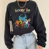Black Cartoon Letter Printing Sweatshirt Women Plus Size Hoodies Loose Vintage O Neck Long Sleeve Fashion Thin Clothes for Teens