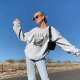 Hulianfu Vintage Zip up Women Sweatshirts Streetwear Letter Printed Hoodies Women Back To The Basics Loose Sweatshirt with Fleece