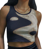 Fashion Punk Style Patchwork Tank Tops Aesthetic Letter And Graphic Print Women Crop Top Color Blocking Sleeveless Streetwear