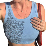 Fashion Punk Style Patchwork Tank Tops Aesthetic Letter And Graphic Print Women Crop Top Color Blocking Sleeveless Streetwear