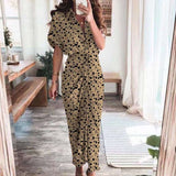 hulianfu Women Summer Elegant Button Ruched Bandage Shirt Dress Fashion Casual Short Sleeve Solid V Neck Beach Maxi Dress