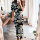 hulianfu Women Summer Elegant Button Ruched Bandage Shirt Dress Fashion Casual Short Sleeve Solid V Neck Beach Maxi Dress