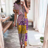 hulianfu Women Summer Elegant Button Ruched Bandage Shirt Dress Fashion Casual Short Sleeve Solid V Neck Beach Maxi Dress