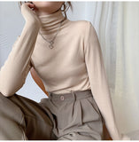 Autumn Women Pullover Tops Female Knitted Sweaters Solid Concise Turtleneck Elasticity Elegant Office Lady Casual All Match