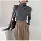 Autumn Women Pullover Tops Female Knitted Sweaters Solid Concise Turtleneck Elasticity Elegant Office Lady Casual All Match
