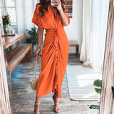 hulianfu Women Summer Elegant Button Ruched Bandage Shirt Dress Fashion Casual Short Sleeve Solid V Neck Beach Maxi Dress