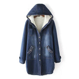 Hulianfu New Winter Women Lamb Fur Parka Coat Warm Hooded Fur Denim Jacket Big Size Casual JeanCoat Female Thick Warm Denim Jacket
