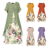 hulianfu Yitonglian Women's Summer Chic Short Sleeve Fashion Boho Style Loose Maxi Dress Plus Size Floral Dresses S0250