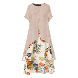 hulianfu Yitonglian Women's Summer Chic Short Sleeve Fashion Boho Style Loose Maxi Dress Plus Size Floral Dresses S0250