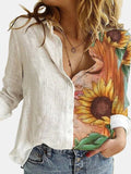 hulianfu  Fashion Retro Portrait Floral Print Women Shirt  Autumn Stitching Button Long Sleeve Cotton Linen Blouses Casual Street Lady Top