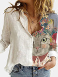 hulianfu  Fashion Retro Portrait Floral Print Women Shirt  Autumn Stitching Button Long Sleeve Cotton Linen Blouses Casual Street Lady Top