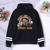 Hulianfu Support Your Local Street Cats Print Women Hoodie Cartoons Crewneck Clothes Vintage Loose Sweatshirt Street Hip Hop Hoody Womens