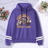 Hulianfu Support Your Local Street Cats Print Women Hoodie Cartoons Crewneck Clothes Vintage Loose Sweatshirt Street Hip Hop Hoody Womens