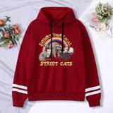 Hulianfu Support Your Local Street Cats Print Women Hoodie Cartoons Crewneck Clothes Vintage Loose Sweatshirt Street Hip Hop Hoody Womens