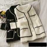 New Mink Cashmere Loose Sweater Cardigan Jacket Women Autumn and Winter Short Bright Silk Stripe Thickened Knitted Top Coat