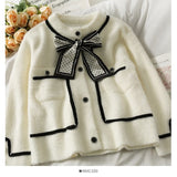 New Mink Cashmere Loose Sweater Cardigan Jacket Women Autumn and Winter Short Bright Silk Stripe Thickened Knitted Top Coat
