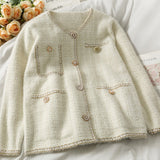 New Mink Cashmere Loose Sweater Cardigan Jacket Women Autumn and Winter Short Bright Silk Stripe Thickened Knitted Top Coat