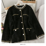 New Mink Cashmere Loose Sweater Cardigan Jacket Women Autumn and Winter Short Bright Silk Stripe Thickened Knitted Top Coat