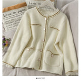 New Mink Cashmere Loose Sweater Cardigan Jacket Women Autumn and Winter Short Bright Silk Stripe Thickened Knitted Top Coat