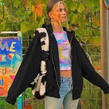 Brown Zip Up Hooded Sweatshirts Women Vintage Pockets Oversized Jacket Coat Autumn Female Y2K Aesthetic Long Sleeve Hoodie