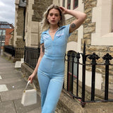 hulianfu hulianfu Green Zipper Velvet Jumpsuits For Women Sexy Short Sleeve Wide Legs Jumpsuit Autumn Femme Turn-down Collar Outfits