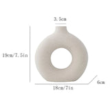 HULIANFU Nordic Circular Hollow Ceramic Vase Donuts Flower Pot Home Decoration Accessories Office Desktop Living Room Interior Decor Gift