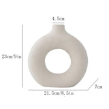 HULIANFU Nordic Circular Hollow Ceramic Vase Donuts Flower Pot Home Decoration Accessories Office Desktop Living Room Interior Decor Gift