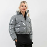 Hulianfu Y2K Neon Color Women's Down Jacket Long Sleeve Parka Stand Collar Winter Warm Coat Mirror Smooth Zipper Overcoat