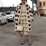 Hulianfu Winter Women Warm Faux Fur Coat Love Pattern Women Long Coat Turn Down Collar Women Warm Plush Coat Classic Coat Loose