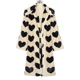 Hulianfu Winter Women Warm Faux Fur Coat Love Pattern Women Long Coat Turn Down Collar Women Warm Plush Coat Classic Coat Loose