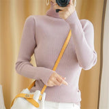 Women's Autumn Winter Turtleneck Pullovers Sweater Woman Primer Shirt Long Sleeve Short Slim-fit tight Jumper Top Solid