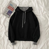 Hulianfu autumn winter Fake two-piece oversized women sweatshirt Korean style fleece hoodie Casual Pullovers harajuku solid streetwear