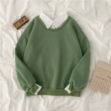 Hulianfu autumn winter Fake two-piece oversized women sweatshirt Korean style fleece hoodie Casual Pullovers harajuku solid streetwear