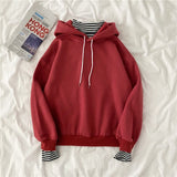 Hulianfu autumn winter Fake two-piece oversized women sweatshirt Korean style fleece hoodie Casual Pullovers harajuku solid streetwear