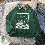Hulianfu autumn winter Fake two-piece oversized women sweatshirt Korean style fleece hoodie Casual Pullovers harajuku solid streetwear