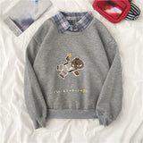 Hulianfu autumn winter Fake two-piece oversized women sweatshirt Korean style fleece hoodie Casual Pullovers harajuku solid streetwear