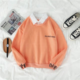 Hulianfu autumn winter Fake two-piece oversized women sweatshirt Korean style fleece hoodie Casual Pullovers harajuku solid streetwear