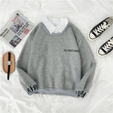 Hulianfu autumn winter Fake two-piece oversized women sweatshirt Korean style fleece hoodie Casual Pullovers harajuku solid streetwear
