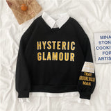 Hulianfu autumn winter Fake two-piece oversized women sweatshirt Korean style fleece hoodie Casual Pullovers harajuku solid streetwear