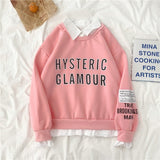 Hulianfu autumn winter Fake two-piece oversized women sweatshirt Korean style fleece hoodie Casual Pullovers harajuku solid streetwear