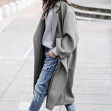 Woolen Coat Women Turndown Collar Casual Long Solid Color Buttons Warm Woolen Jacket Fashion Ladies Overcoat Street Shot
