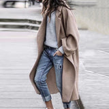 Woolen Coat Women Turndown Collar Casual Long Solid Color Buttons Warm Woolen Jacket Fashion Ladies Overcoat Street Shot
