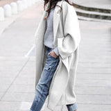 Woolen Coat Women Turndown Collar Casual Long Solid Color Buttons Warm Woolen Jacket Fashion Ladies Overcoat Street Shot