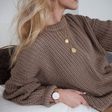 Hulianfu Women Solid Knitted Sweater Autumn Winter Casual Round Neck Long Sleeve Pullovers Female Loose Jumper Tops Oversized Sweaters