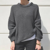 Hulianfu Women Solid Knitted Sweater Autumn Winter Casual Round Neck Long Sleeve Pullovers Female Loose Jumper Tops Oversized Sweaters