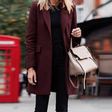 Women's Woolen Coat Winter Solid Color Mid-length Turndown Collar Slim Minimalism Overcoat Office Lady Coat Elegant Hot Sale