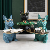 HULIANFU Nordic French Bulldog Sculpture Dog Statue Statue Jewelry Storage Table Decoration Gift Belt Plate Glasses Tray Home Art Statue