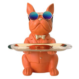 HULIANFU Nordic French Bulldog Sculpture Dog Statue Statue Jewelry Storage Table Decoration Gift Belt Plate Glasses Tray Home Art Statue