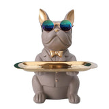 HULIANFU Nordic French Bulldog Sculpture Dog Statue Statue Jewelry Storage Table Decoration Gift Belt Plate Glasses Tray Home Art Statue
